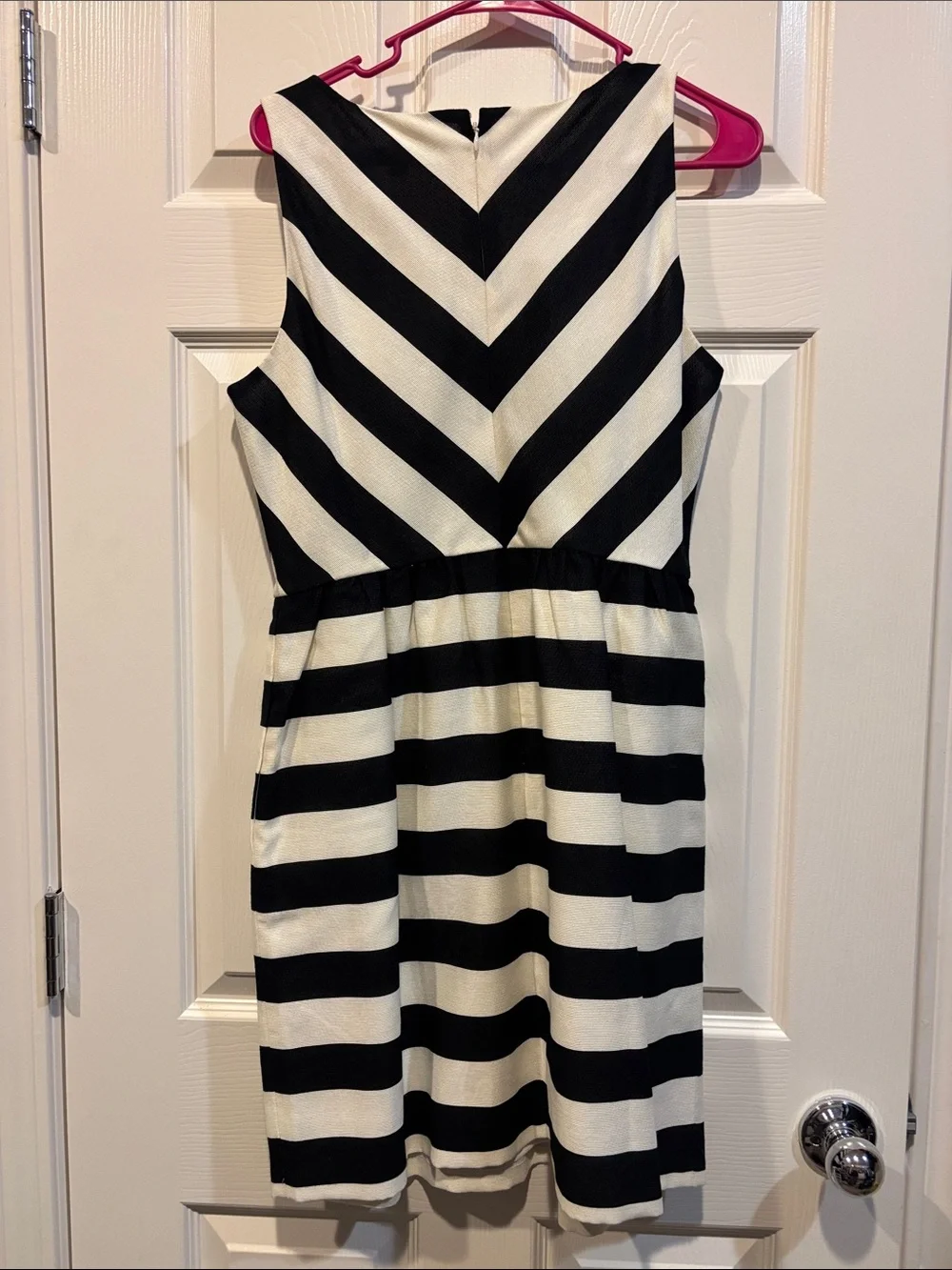 LOFT Black and White Striped V-Neck Mini Dress - Picture 3 of 3